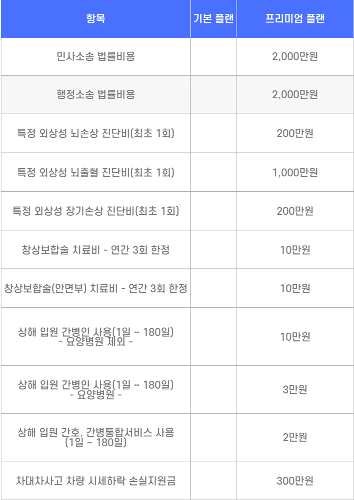 캐롯-운전자-보험-프리미엄-플랜-보장항목